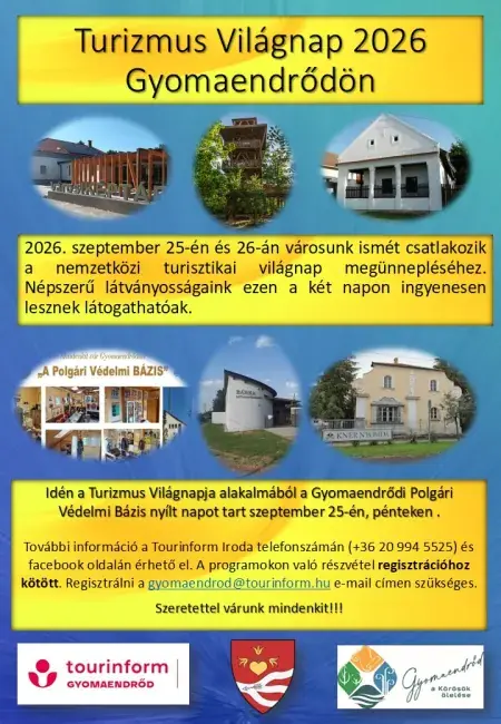 Turizmus Világnap 2026 Gyomaendrődön — Kállai Ferenc Integrált Kulturális Intézmény és Művelődési Ház, Gyomaendrőd