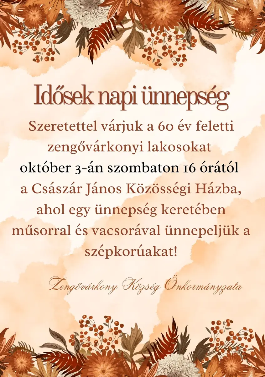 Idősek napja – okt. 3. 16:00 — Zengővárkony, Zengővárkony