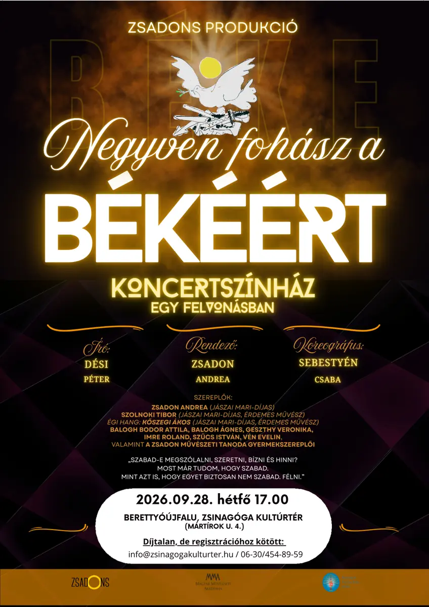 Negyven fohász a békéért, Szolnoki Tibor és Zsadon Andrea ingyenes műsora — Berettyóújfalu, Berettyóújfalu