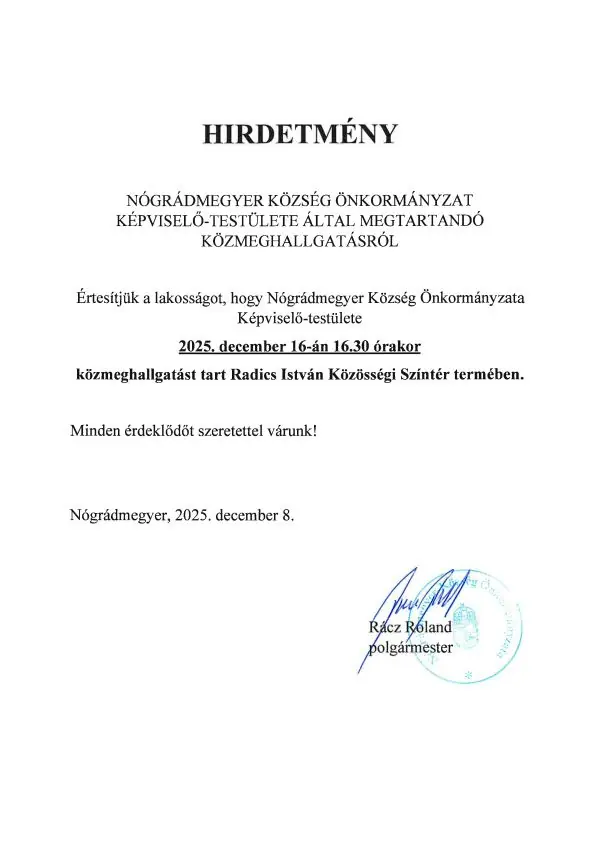 Közmeghallgatás — Nógrádmegyer, Nógrádmegyer