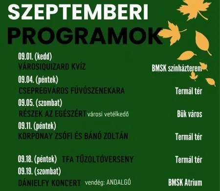 Szeptemberi rendezvények — Büki Gyógy És Élményfürdő, Bük