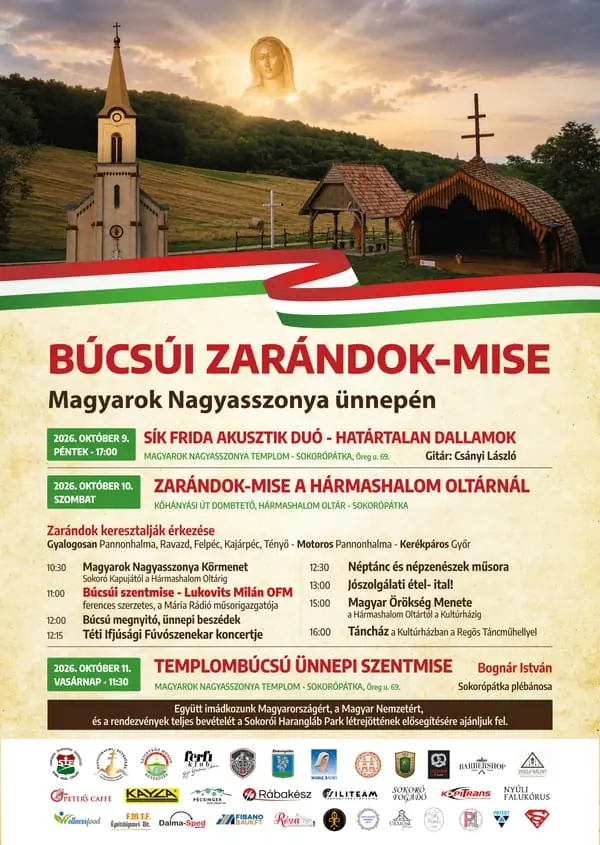 Búcsúi zarándok-mise Sokorópátkán - 2026.10.09-11. — Szent Adalbert-Templom, Veszprémvarsány