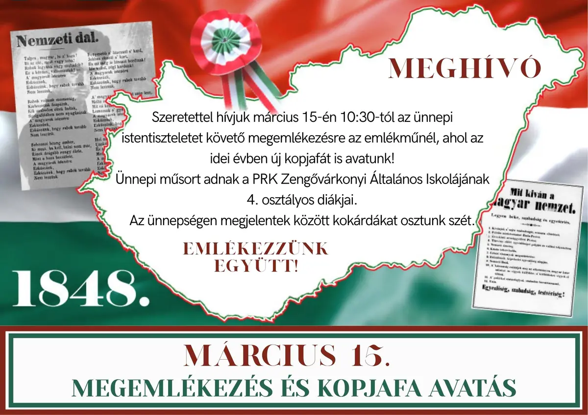 Megemlékezés – március 15. 10:30 · Zengővárkony, Zengővárkony