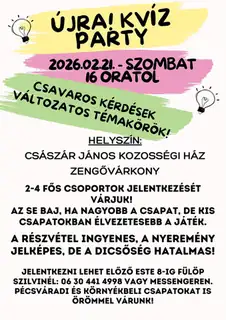 Kvíz Party 2026. február 21. 16:00