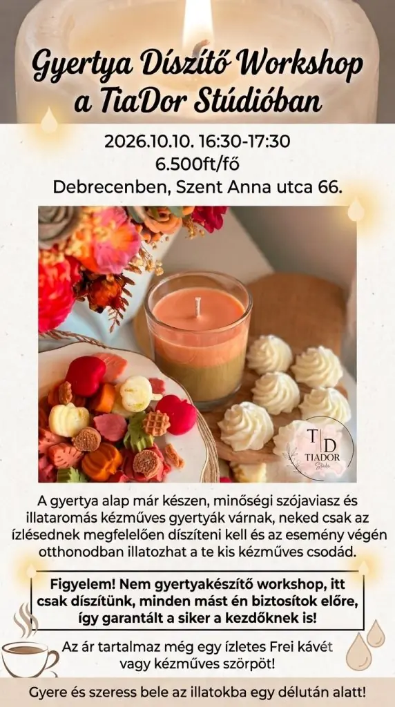 Gyertyadíszítő workshop – Okt 10., 16:30–17:30 — TiaDor Stúdió, Debrecen