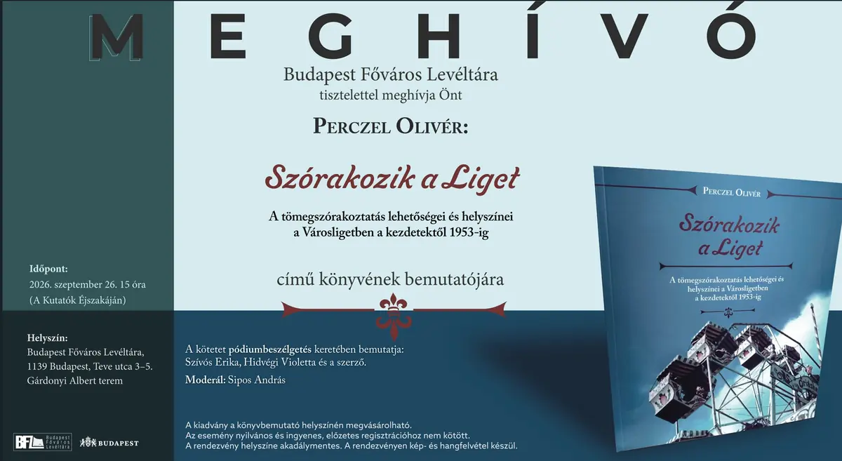Könyvbemutató: Perczel Olivér: Szórakozik a Liget · Budapest Főváros Levéltára, Budapest