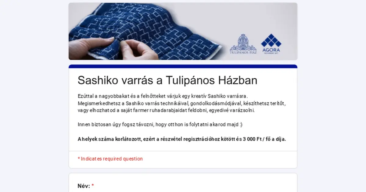 Sashiko varrás a Tulipános Házban — Tulipános Ház, Tatabánya