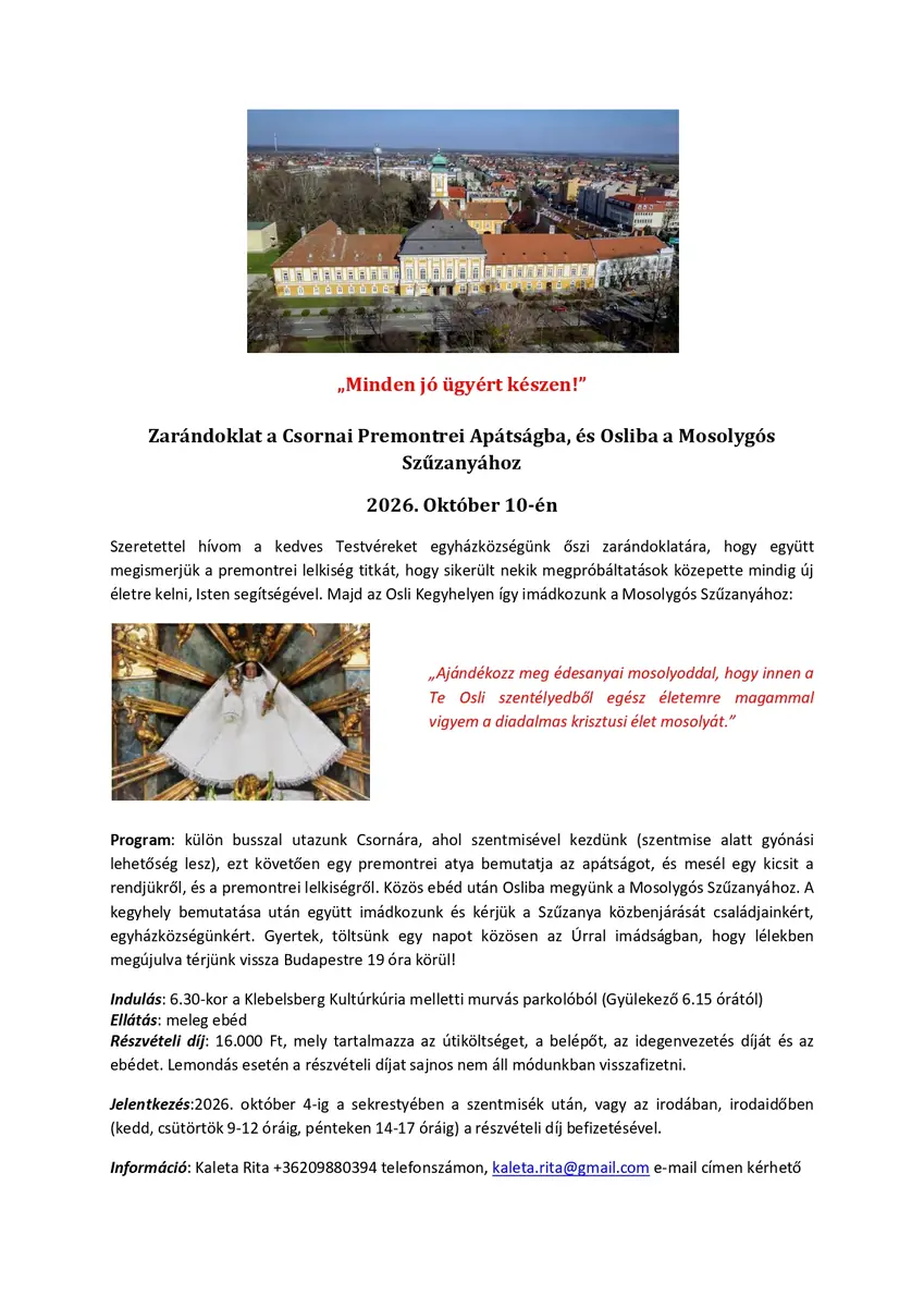 Plébániai zarándoklat Csornára és Osliba · Nagyboldogasszony-Kápolna, Budapest