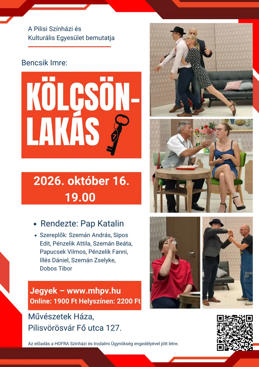 Kölcsönlakás – vígjáték két felvonásban — Pilisvörösvár Művészetek Háza, Pilisvörösvár