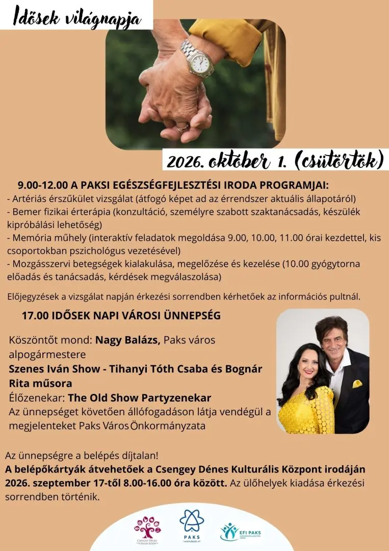 Idősek világnapja – 2026. október 1. — Csengey Dénes Kulturális Központ, Paks