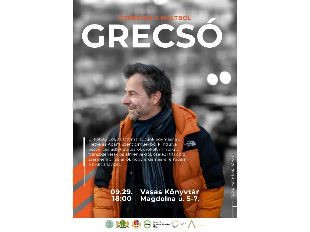 Üzenetek a múltból – Grecsó Krisztián estje a Vasas Könyvtárban — Vasas Könyvtár, Budapest