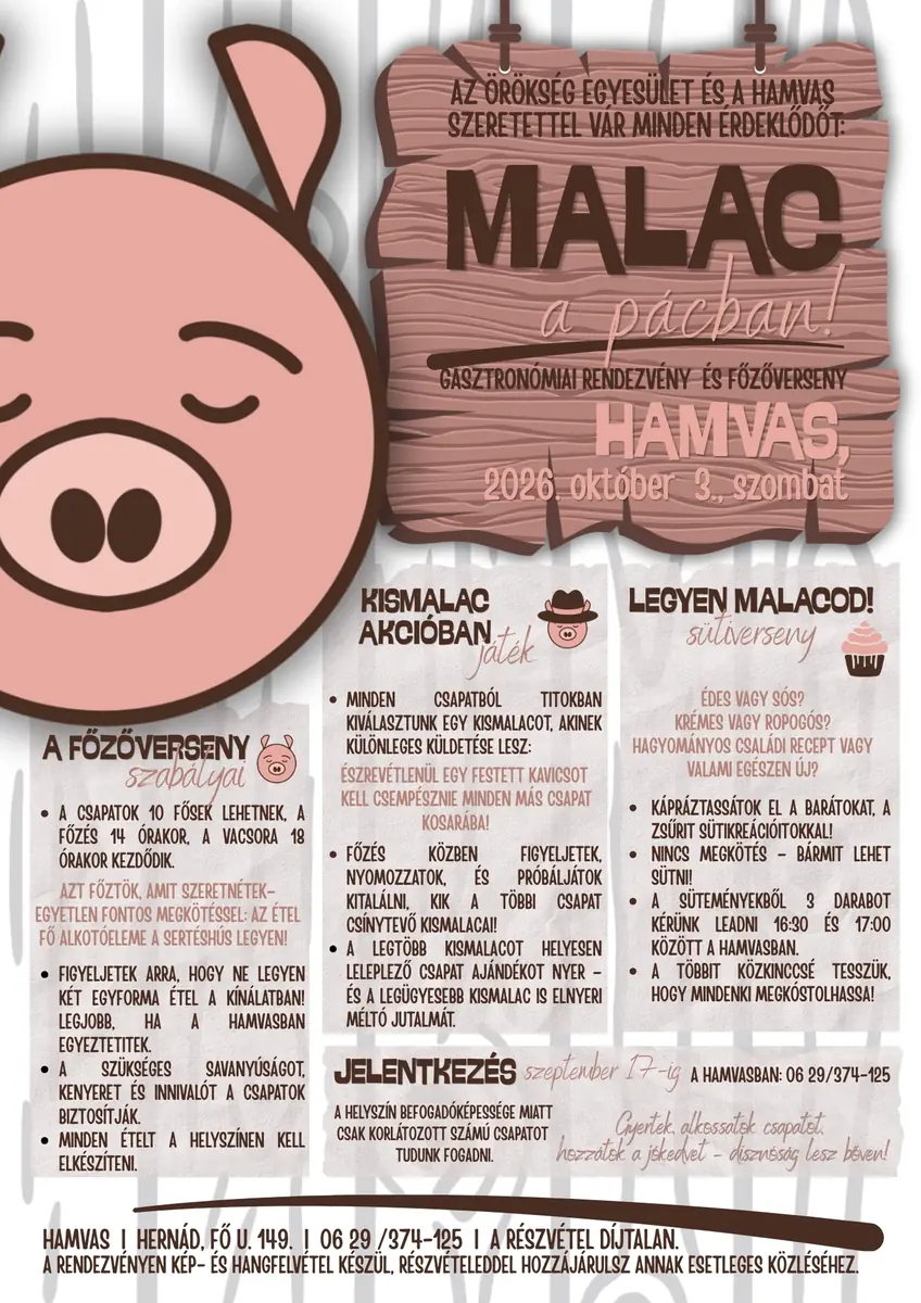 Malac a pácban – gasztronómiai rendezvény — hernád, Hernád