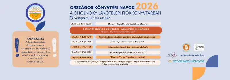Országos Könyvtári Napok a Cholnoky lakótelepi Fiókkönyvtárban 2026 — Eötvös Károly Megyei Könyvtár, Veszprém
