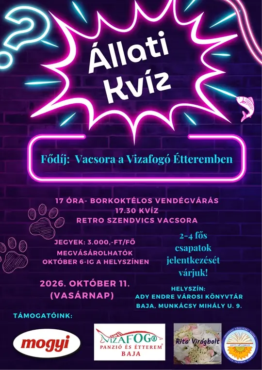 Állati kvíz · Ady Endre Városi Könyvtár – felnőtt részleg, Baja