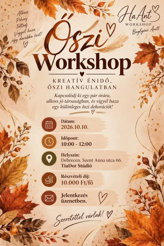 Őszi workshop – Okt 10., 10:00–12:00 · TiaDor Stúdió, Debrecen