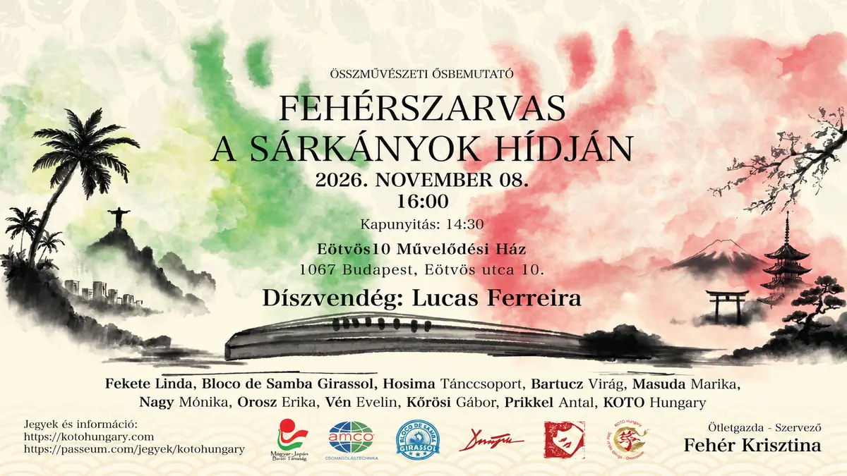 FEHÉRSZARVAS A SÁRKÁNYOK HÍDJÁN – ÖSSZMŰVÉSZETI ŐSBEMUTATÓ · E10 Dajka Margit színházterem, Budapest