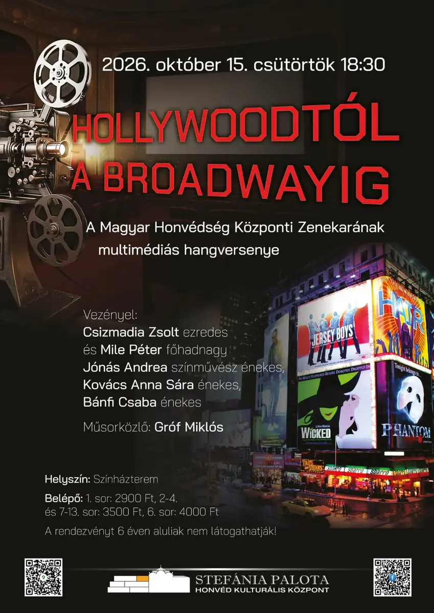 HOLLYWOODTÓL A BROADWAYIG - MH Központi Zenekar hangversenye — Stefánia Palota - Honvéd Kulturális Központ, Színházterem, Budapest