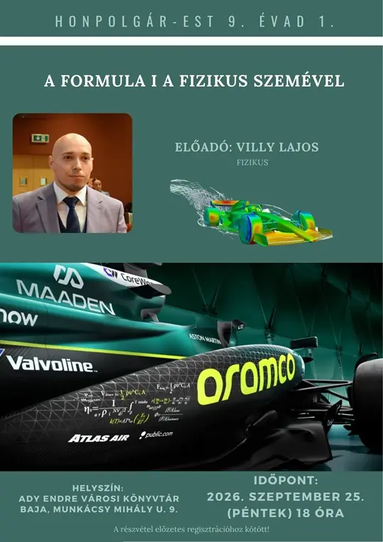 Honpolgár Est 9.1 – A Formula 1 a fizikus szemével — Ady Endre Városi Könyvtár – felnőtt részleg, Baja
