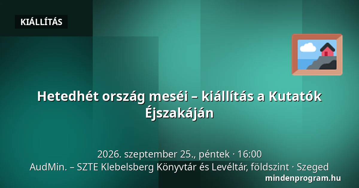 Hetedhét ország meséi – kiállítás a Kutatók Éjszakáján — AudMin. – SZTE Klebelsberg Könyvtár és Levéltár, földszint, Szeged
