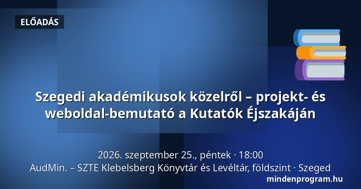 Szegedi akadémikusok közelről – projekt- és weboldal-bemutató a Kutatók Éjszakáján — AudMin. – SZTE Klebelsberg Könyvtár és Levéltár, földszint, Szeged