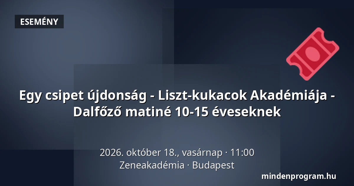 Egy csipet újdonság - Liszt-kukacok Akadémiája - Dalfőző matiné 10-15 éveseknek — Zeneakadémia, Budapest